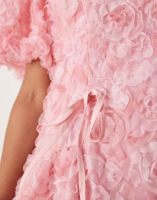Sister Jane 3D floral tulle midi dress in pink | ASOS