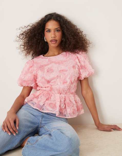 Sister Jane 3D floral tulle top in pink - view 1