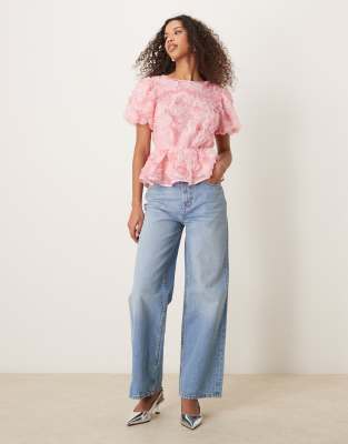 Sister Jane 3D floral tulle top in pink | ASOS