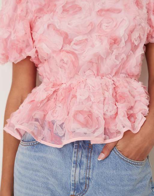 3D Floral Pink Ruffled Top 3D Floral Pink Ruffled Top