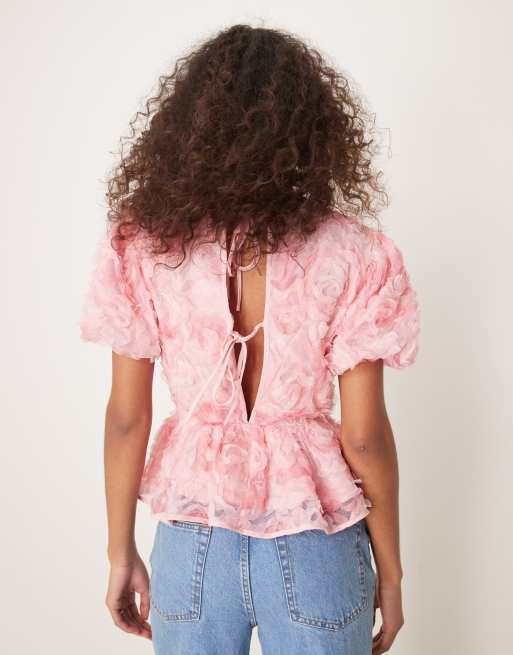 Sister Jane 3D floral tulle top in pink | ASOS