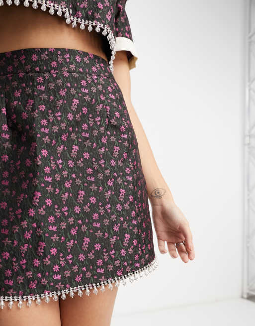 Sister Jane A line mini skirt with embellished trim in dark floral part of a set ASOS