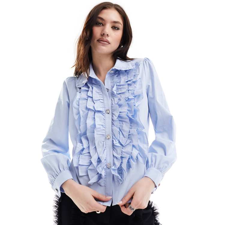 Sister Jane Adore ruffle blouse in baby blue co-ord | ASOS