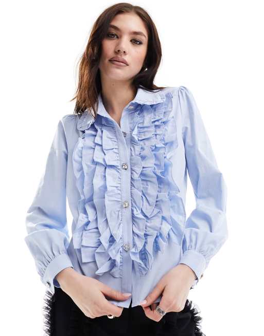 Baby blue store ruffle blouse