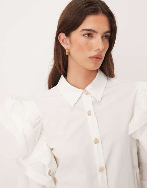 Sister Jane - Afterglow - Chemise avec épaules à volants oversize - Blanc, 4 de 4