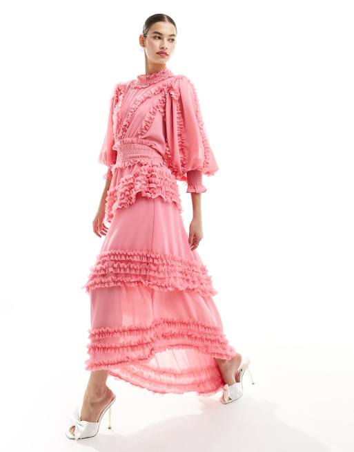 Sister Jane Almond Blossom ruffle maxi dress in bright pink