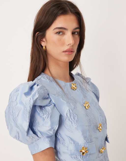 Sister Jane Anemone exclusive jacquard puff sleeve gold flower