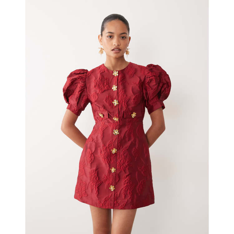 Sister Jane Anemone exclusive jacquard puff sleeve gold flower