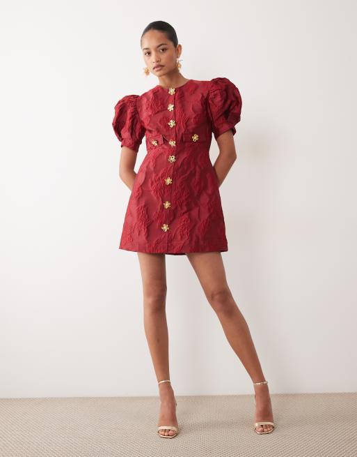 Sister Jane Anemone exclusive jacquard puff sleeve gold flower