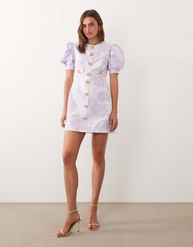 Sister Jane Anemone Exclusive jacquard puff sleeve round neck mini