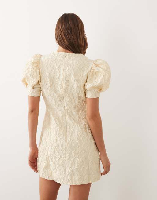 jo cream puff sleeve dress Our favorite spring dress, Jo is here. A pretty puff-sleeve midi with filet  lace details, inspired by vintage Italian curtains #loefflerrandall