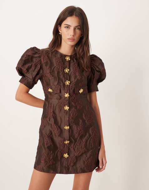 Sister Jane Anemone jacquard mini dress in chocolate brown - view 1
