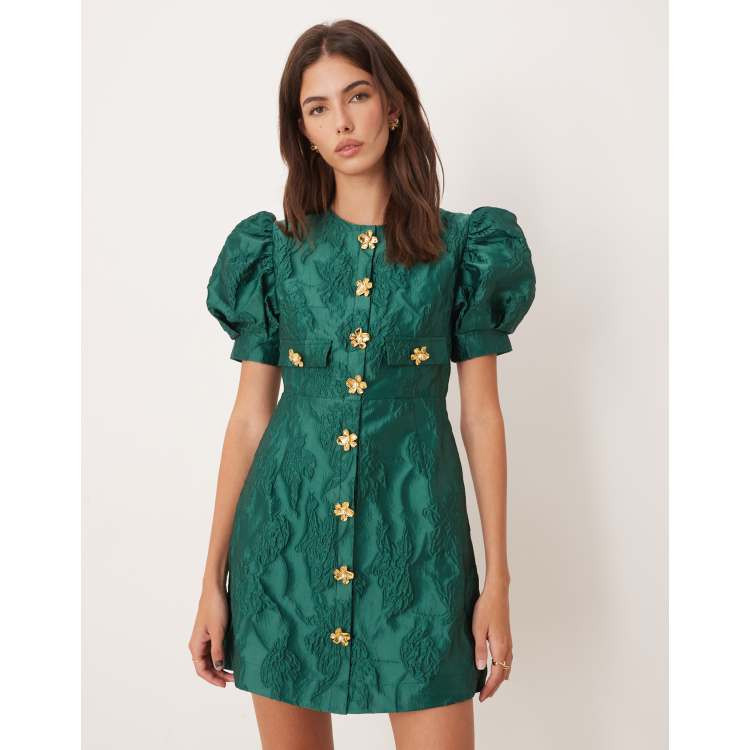 Sister Jane Anemone jacquard mini dress in emerald green | ASOS