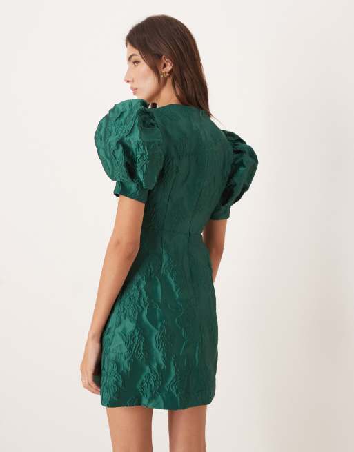 Sister Jane Anemone jacquard mini dress in emerald green, 2 of 4