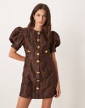 [sister jane] Sister Jane Anemone jaquard mini dress in chocolate brown M Chocolate