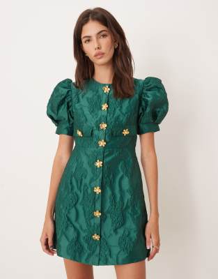Sister Jane Anemone Jaquard Mini Dress In Green