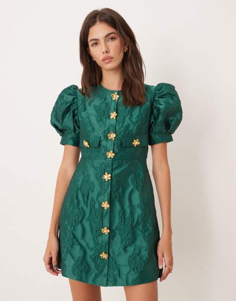 Sister Jane Anemone jaquard mini dress in emerald green - view 1