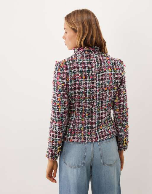 Sister Jane Ara tweed high collar jacket in multi, 3 of 4