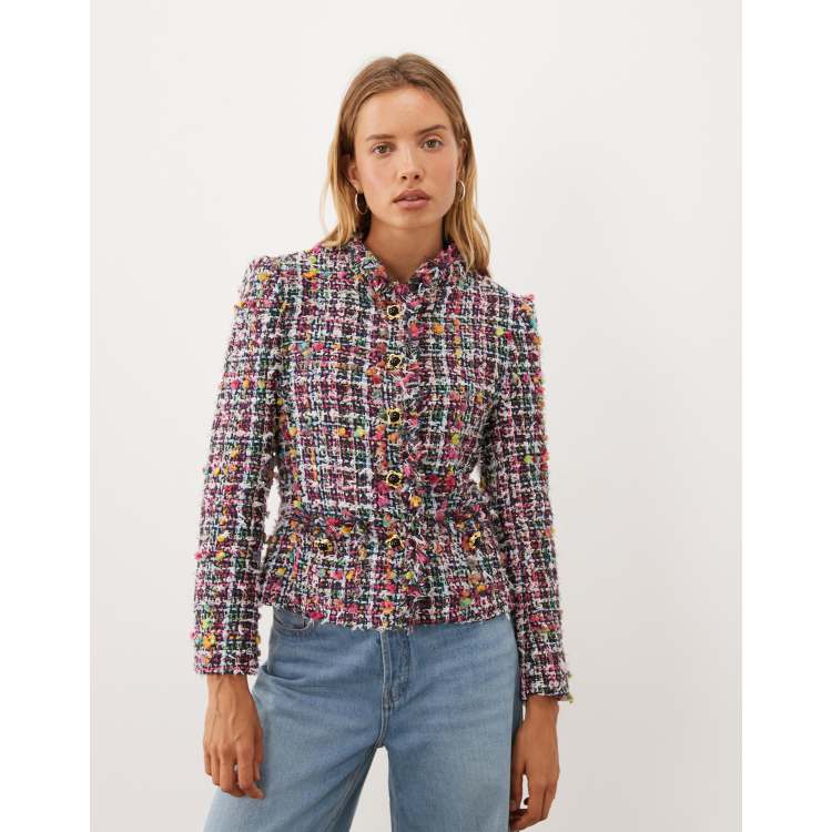 Sister Jane Ara wool mix tweed high collar jacket in multi | ASOS