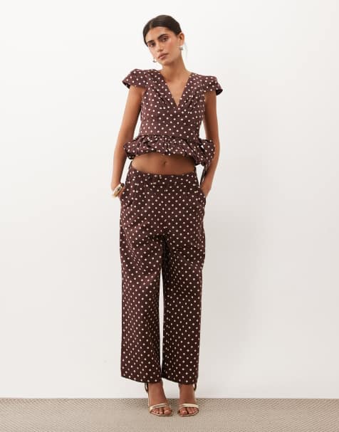Sister Jane Arles Mid-Rise Straight-Leg-Hose als Kombiteil in Braun und Creme mit Polka-Dot-Muster - view 1