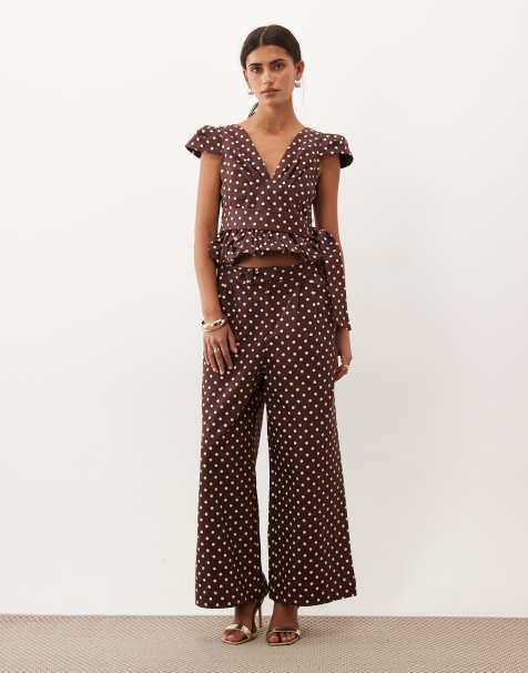 Sister Jane Arles v-neck cap sleeve peplum top co-ord in cream polka dot - view 1
