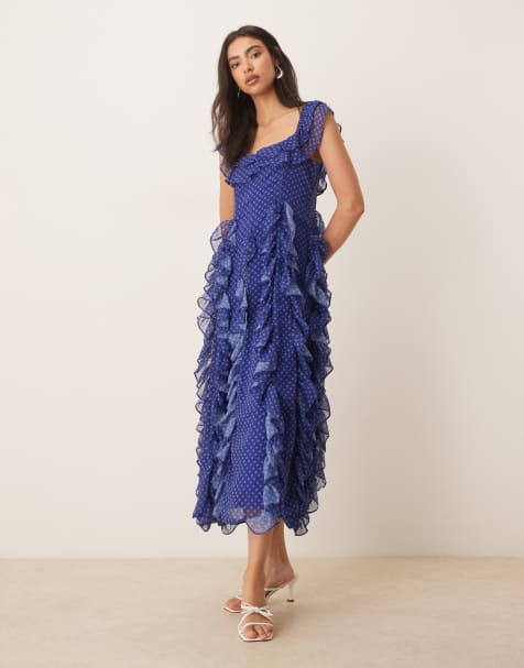 Sister Jane Aster flounce maxi dress in blue polkadot  - view 1