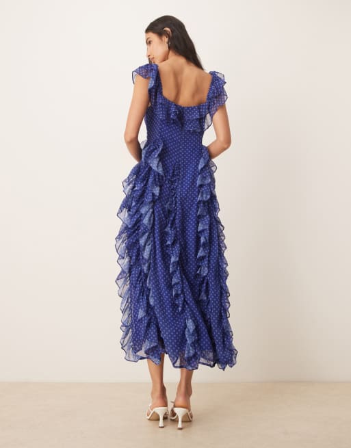 Sister Jane Aster flounce maxi dress in blue polkadot , 3 of 4