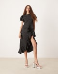 [sister jane] Sister Jane asymmetric ruffle midi dress in black S Black