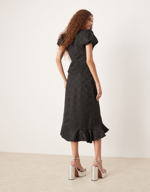 Sister Jane asymmetric ruffle midi dress in black ASOS