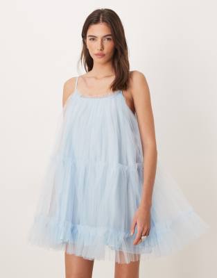 Sister Jane - Babydoll-Minikleid aus Tüll in Babyblau mit schmalen Trägern