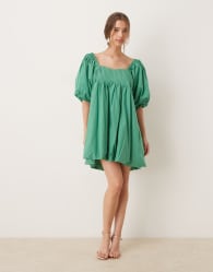 Sister Jane balloon sleeve babydoll mini dress in green