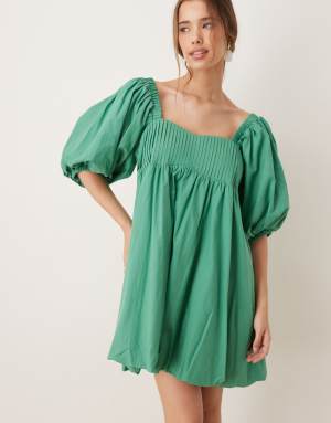 Sister Jane balloon sleeve babydoll mini dress in green