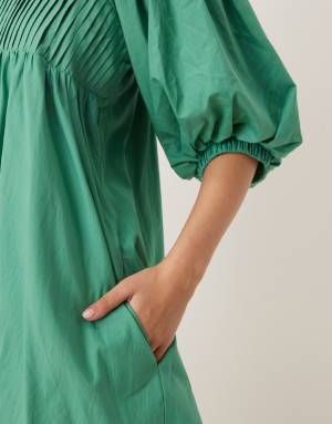 Sister Jane balloon sleeve babydoll mini dress in green