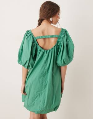 Sister Jane balloon sleeve babydoll mini dress in green
