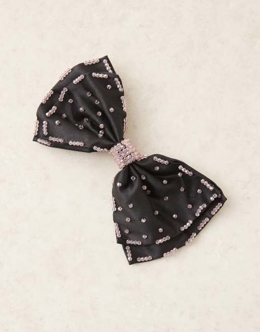 Sister Jane - Barrette à cheveux façon nœud ornée de perles - Noir, 3 de 3