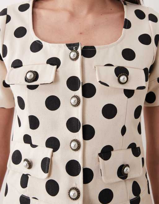 Sister Jane Baumwoll-Denim-Button-up-Top mit Punktmuster als Kombiteil in Elfenbein, 3 von 4