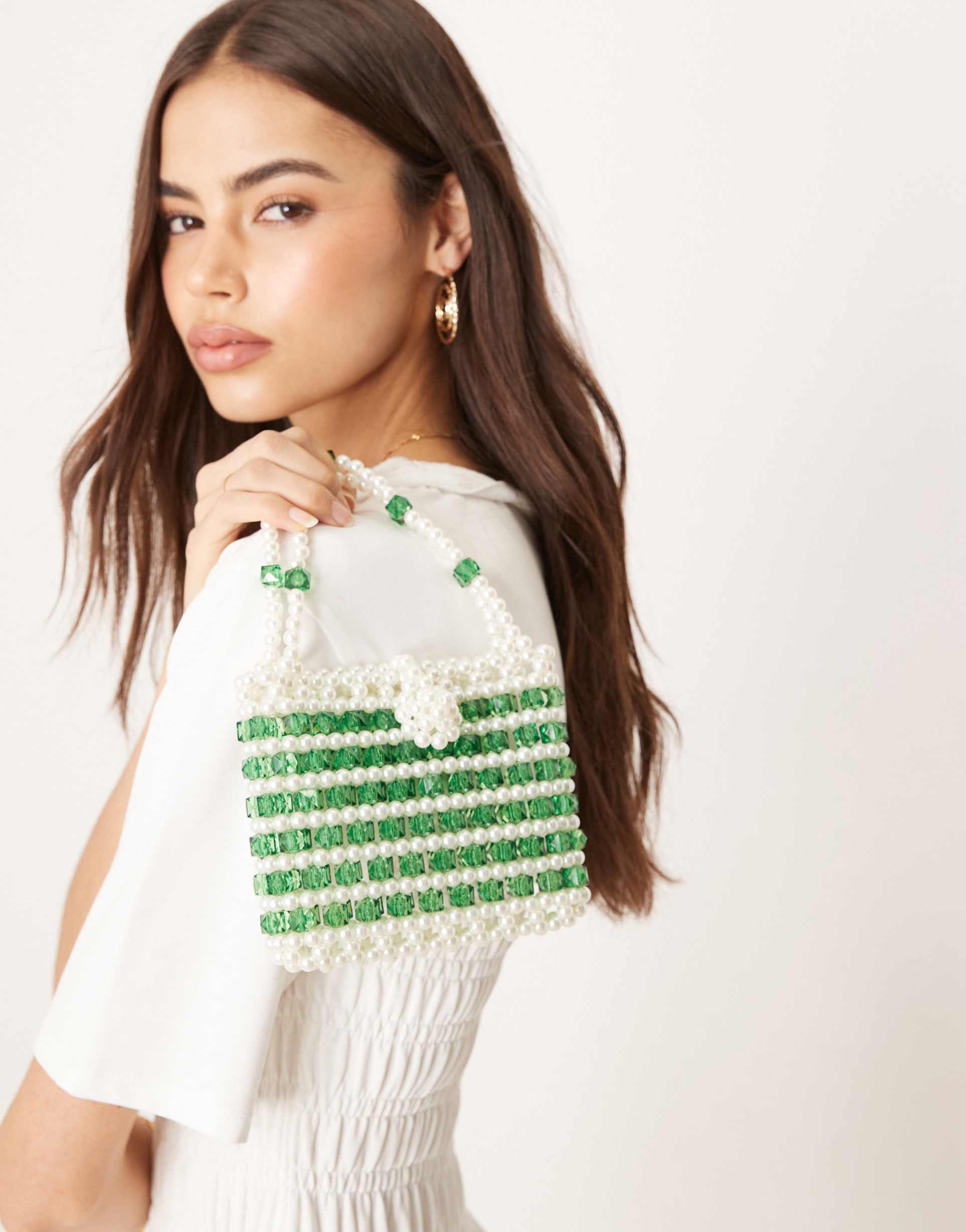 sister jane beaded grab bag in green jewel