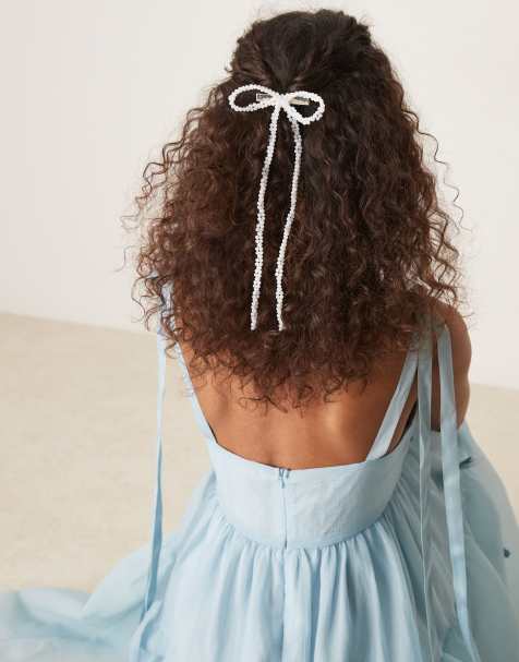 Sister Jane beaded hair bow clip in white - view 1