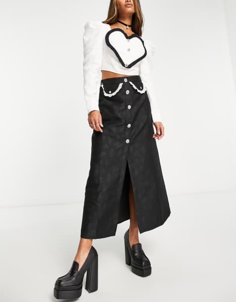 Sister Jane black midi skirt with contrast pockets co-ord in black - view 1
