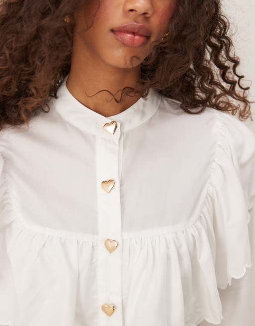 Sister Jane – Bluse in Perlweiß mit Muschelsaum, 2 von 4