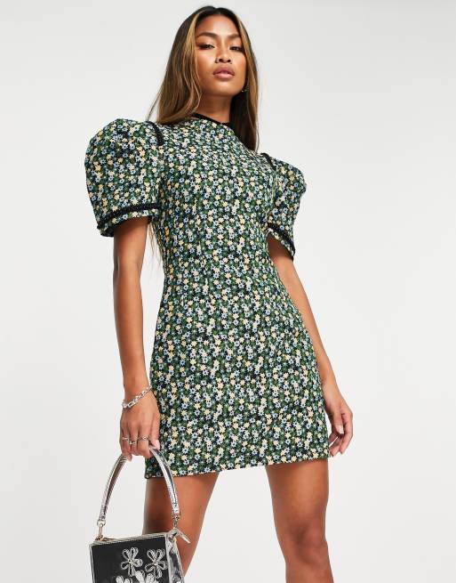 Green floral cheap shift dress