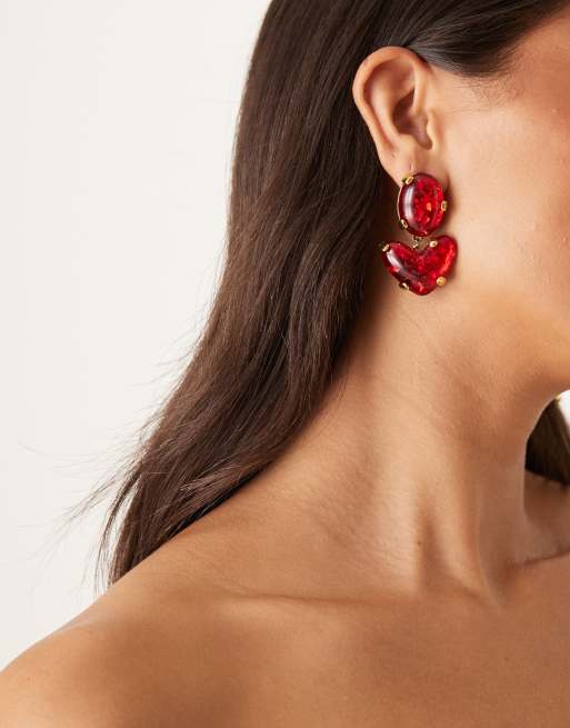 Sister Jane - Boucles d'oreilles à pierres en forme de cœur - Rouge