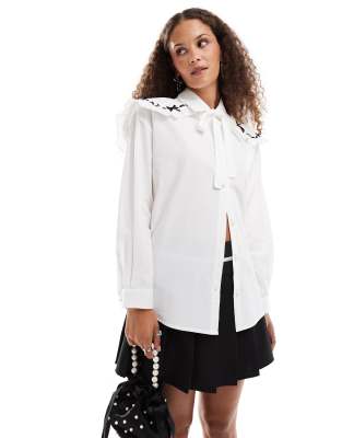 Sister Jane bow collar shirt in ivory | ASOS