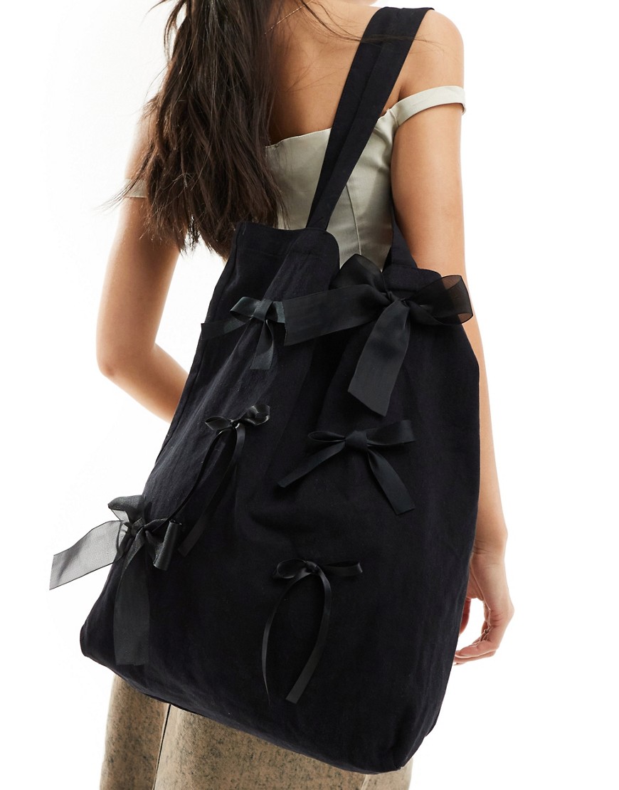 Sister Jane bow embellished shoulder tote bag in black
