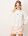 [sister jane] Sister Jane bow embroidered blouse top in pearl white L Pearl White