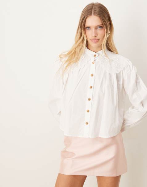 Sister Jane bow embroidered blouse top in pearl white