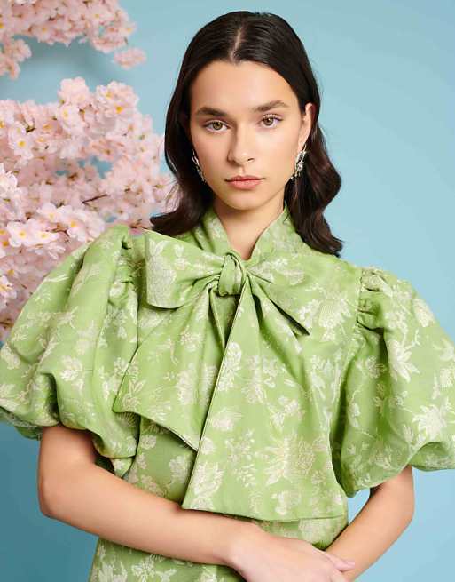 Sister Jane bow jacquard mini dress in green | ASOS Sister Jane bow jacquard mini dress in green | ASOS
