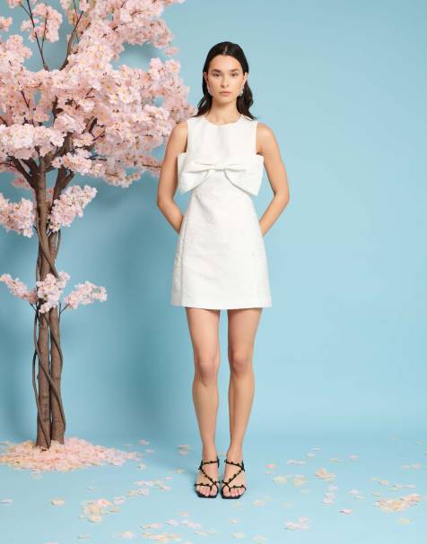 Sister Jane bow jacquard mini dress in ivory - view 1