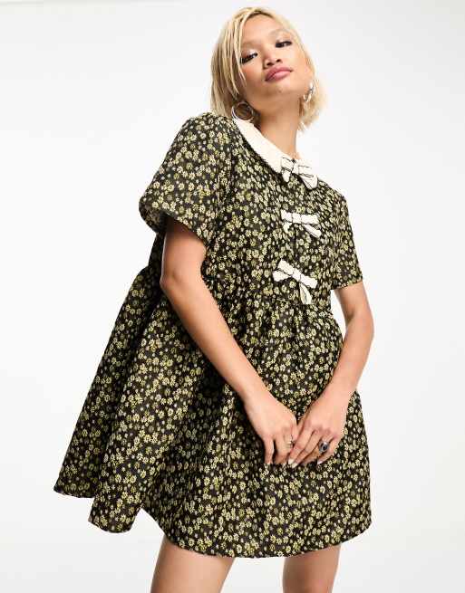 Sister Jane bow jacquard mini dress with pockets in star bloom