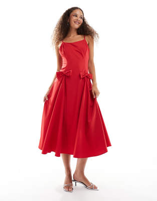 bow midaxi cami dress in red